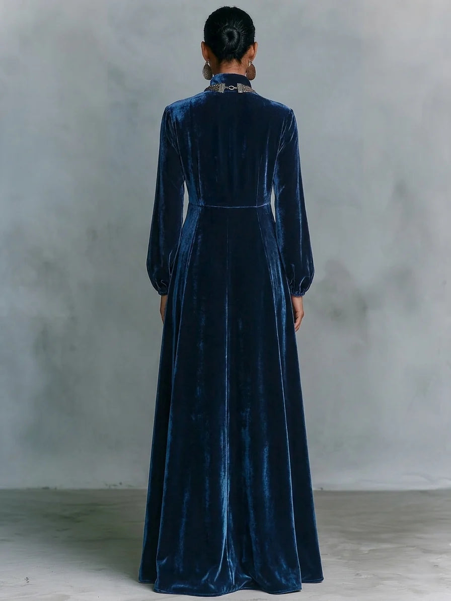 Velvet Button Front Maxi Dress