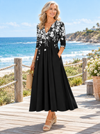 Floral Print V-Neck Relaxed Midi Dress
