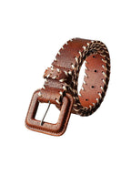 Brown Leather Belt with Stitching Detail