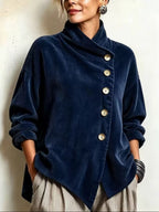 Asymmetric Button-Front Ribbed Knit Jacket