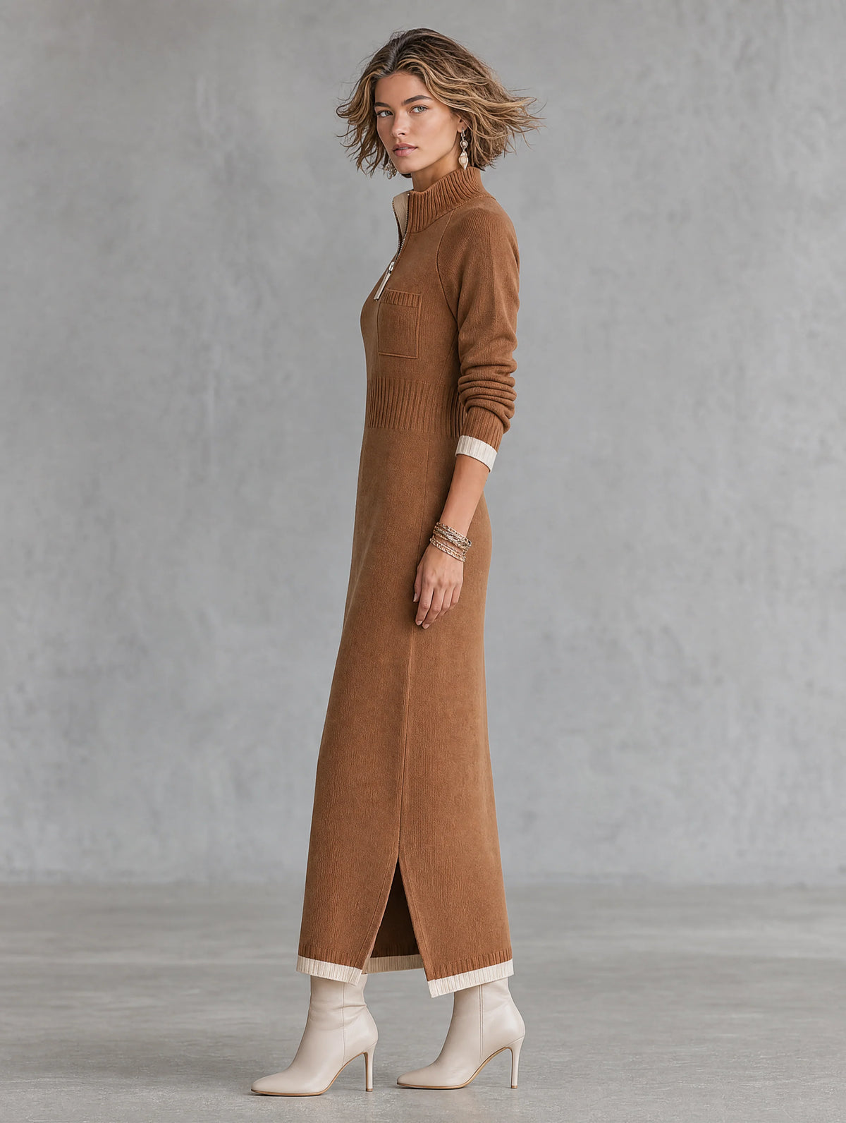 Zip Neck Knit Maxi Dress
