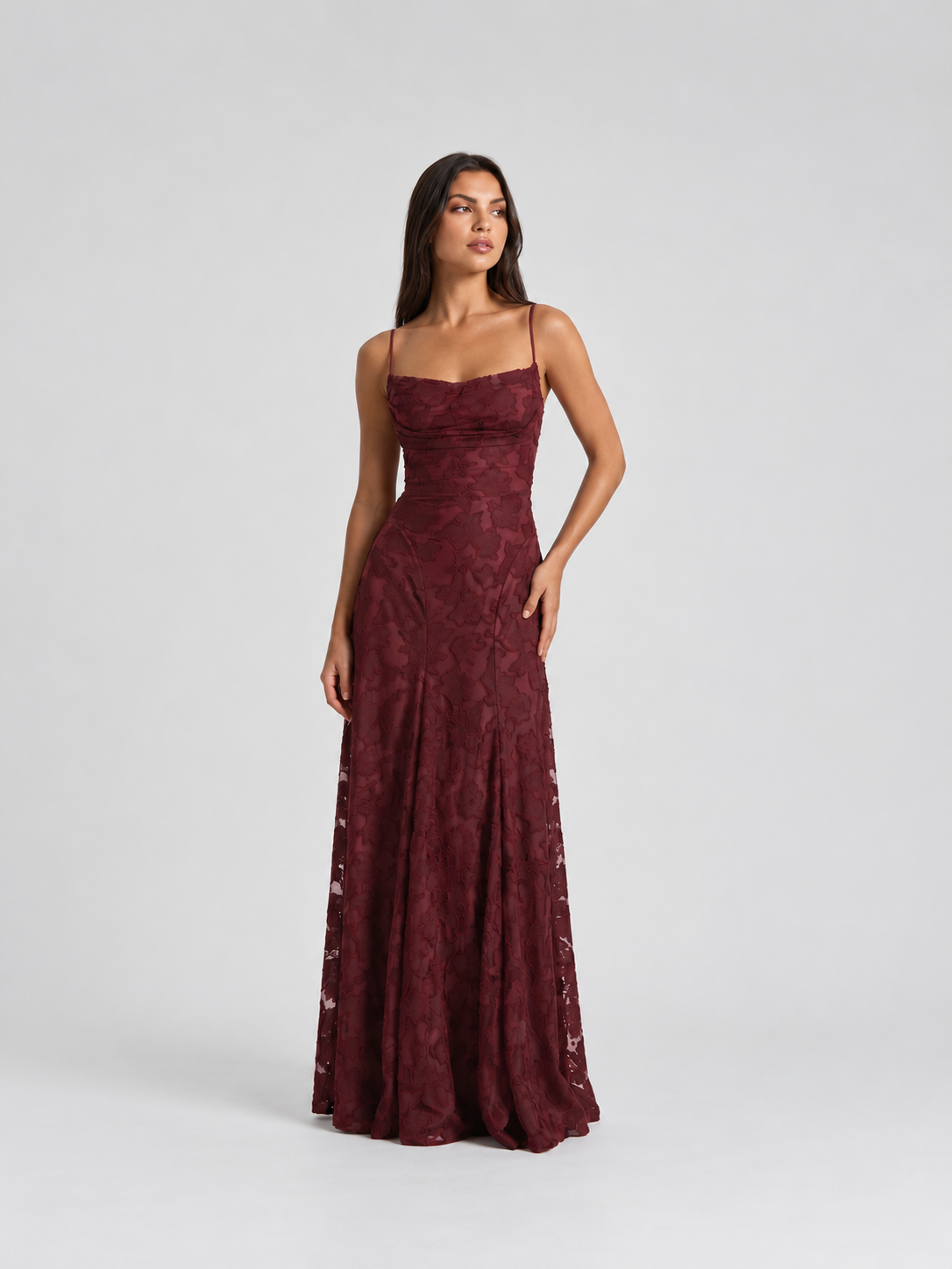 Textured Floral Draped Maxi Dress