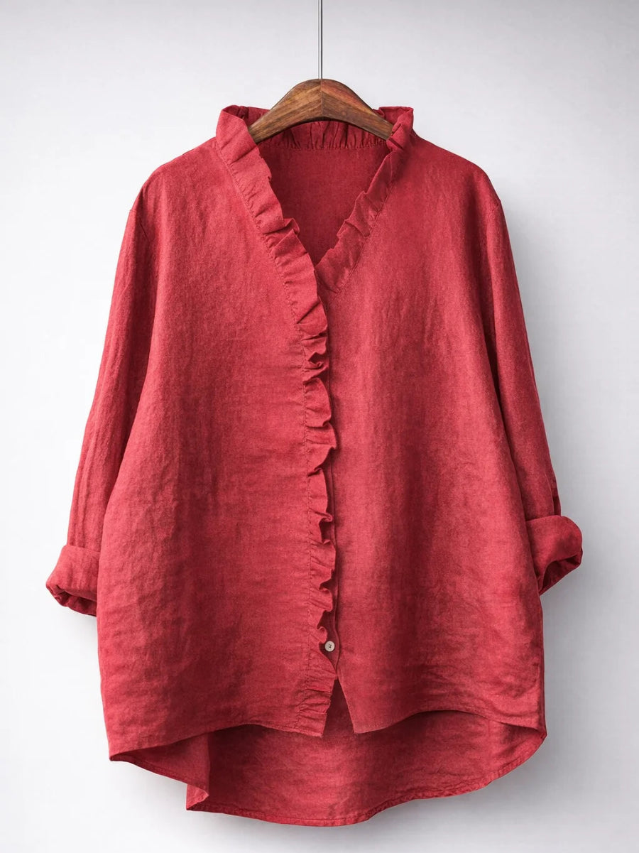 Elegant Ruffled Linen Blend Shirt