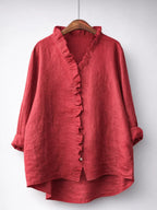Elegant Ruffled Linen Blend Shirt