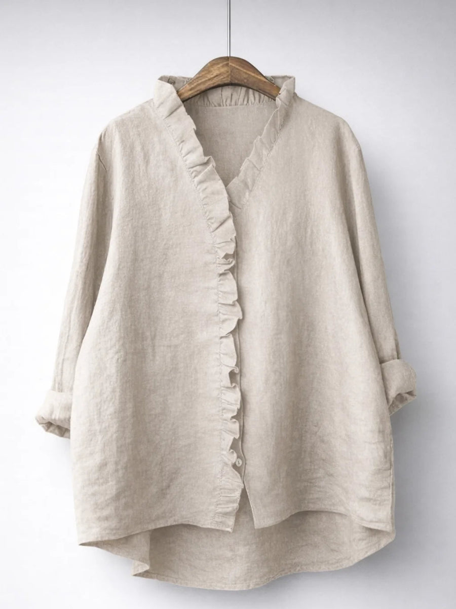 Elegant Ruffled Linen Blend Shirt