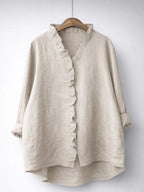 Elegant Ruffled Linen Blend Shirt