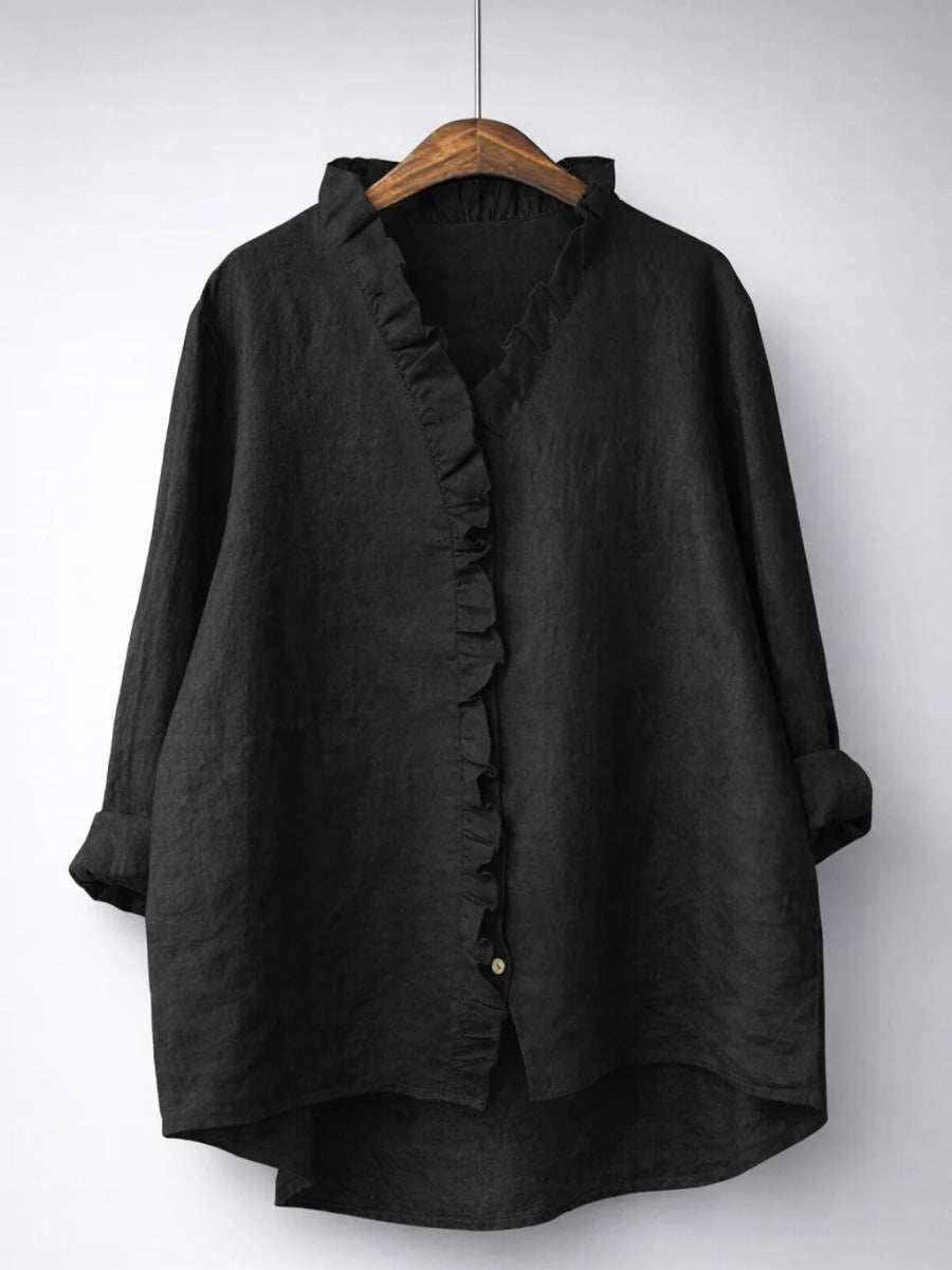 Elegant Ruffled Linen Blend Shirt