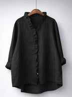 Elegant Ruffled Linen Blend Shirt