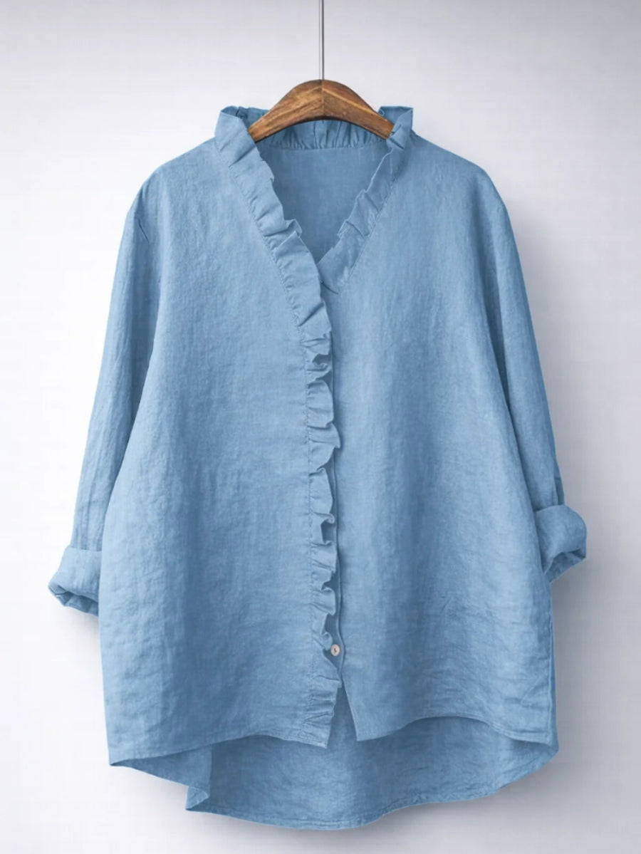 Elegant Ruffled Linen Blend Shirt