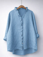 Elegant Ruffled Linen Blend Shirt
