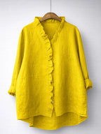 Elegant Ruffled Linen Blend Shirt