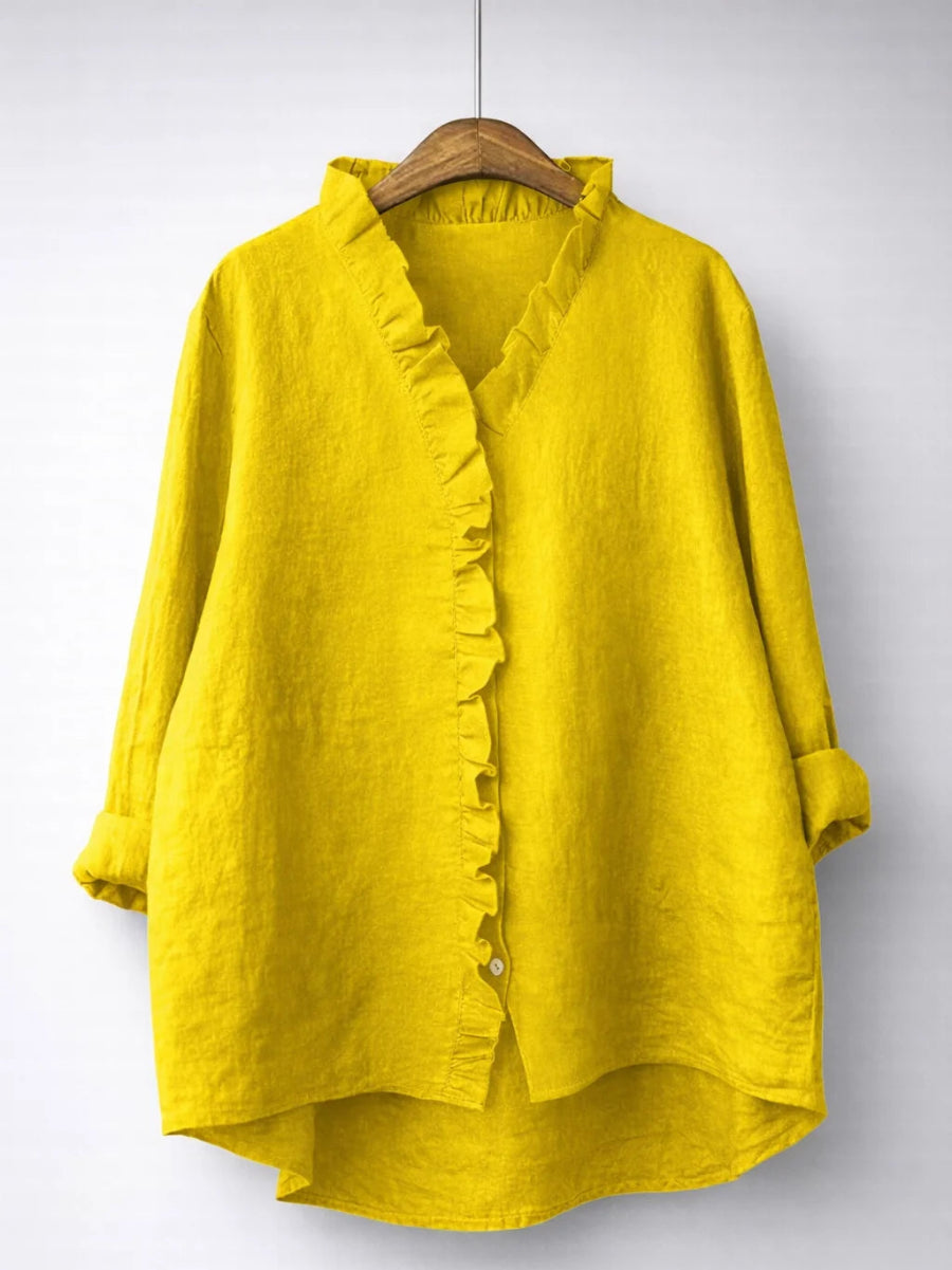 Elegant Ruffled Linen Blend Shirt
