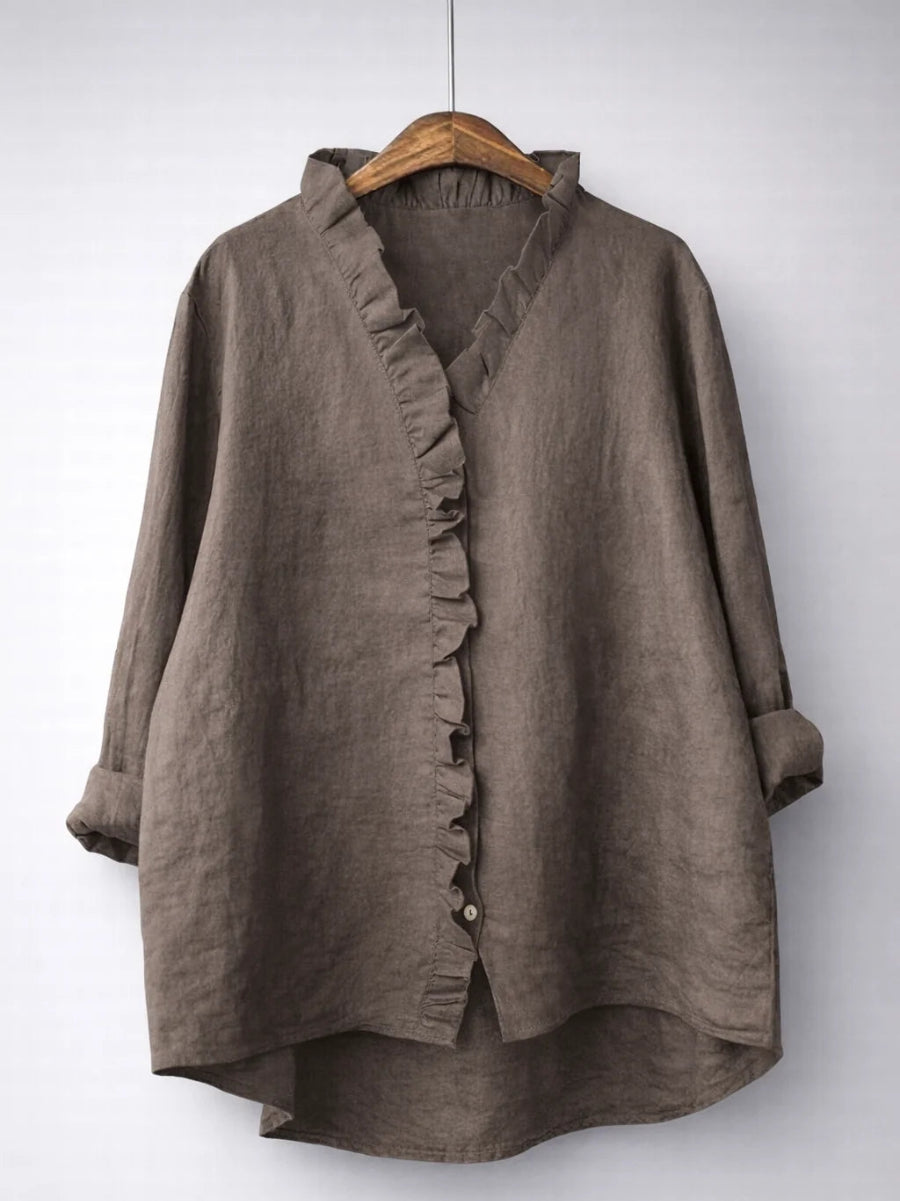 Elegant Ruffled Linen Blend Shirt