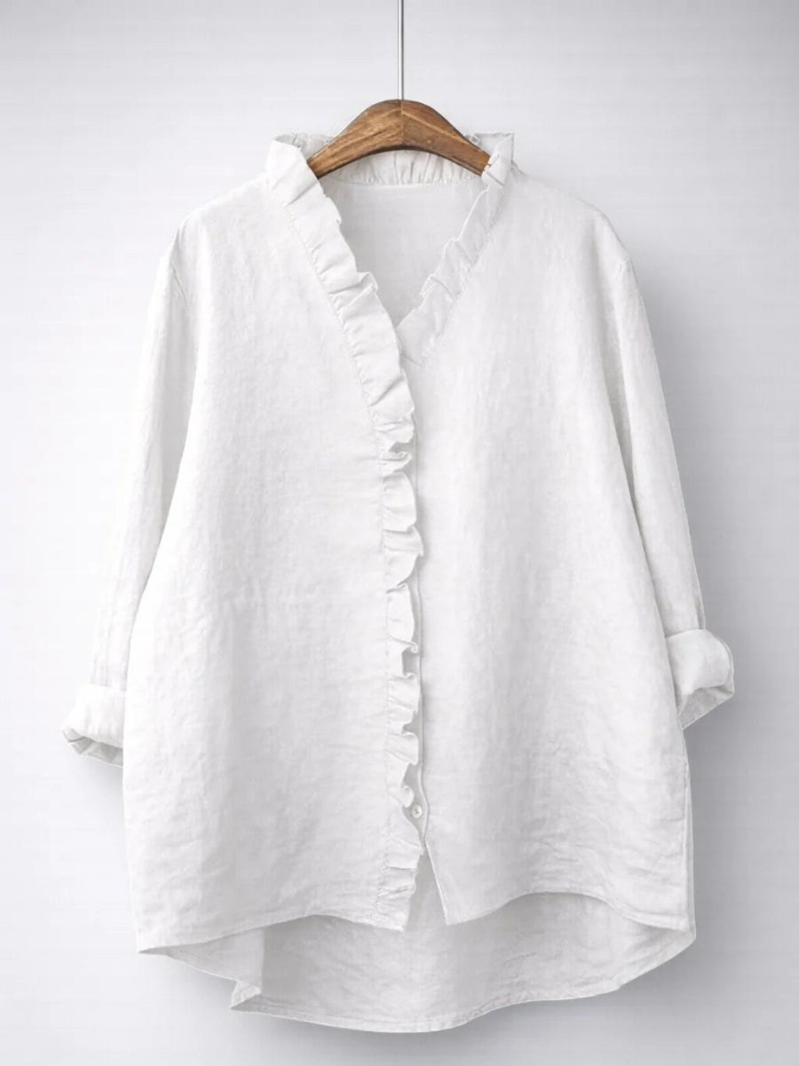 Elegant Ruffled Linen Blend Shirt