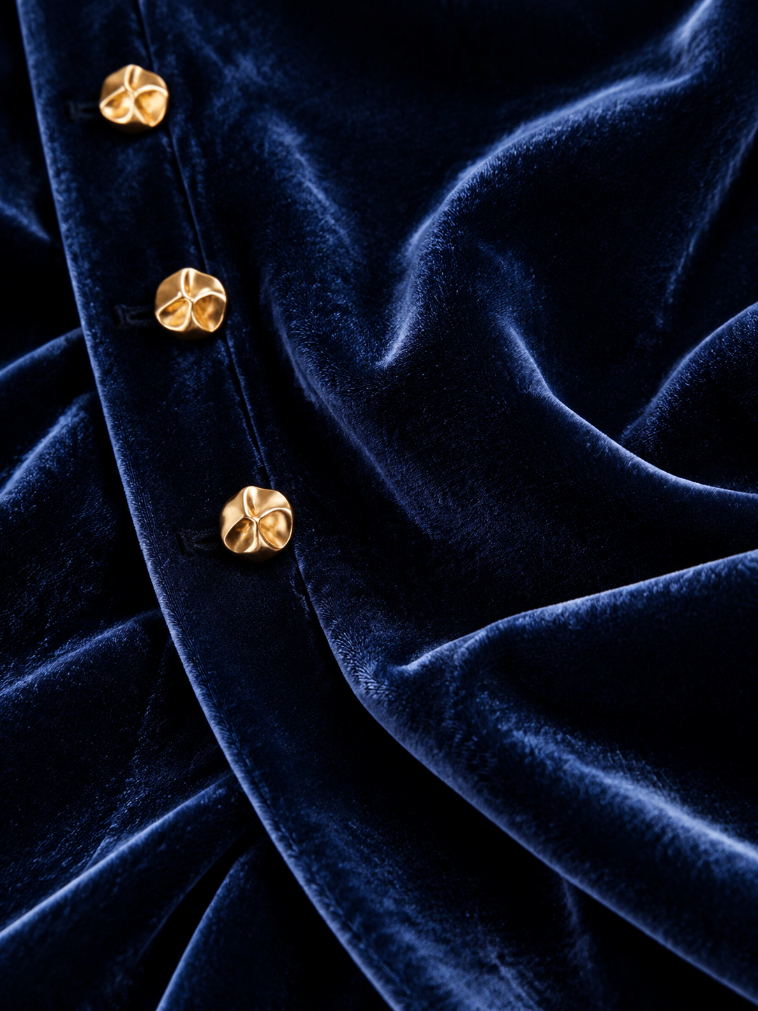 Velvet High-Neck Two-Piece Set with Asymmetric Metal Buttons
