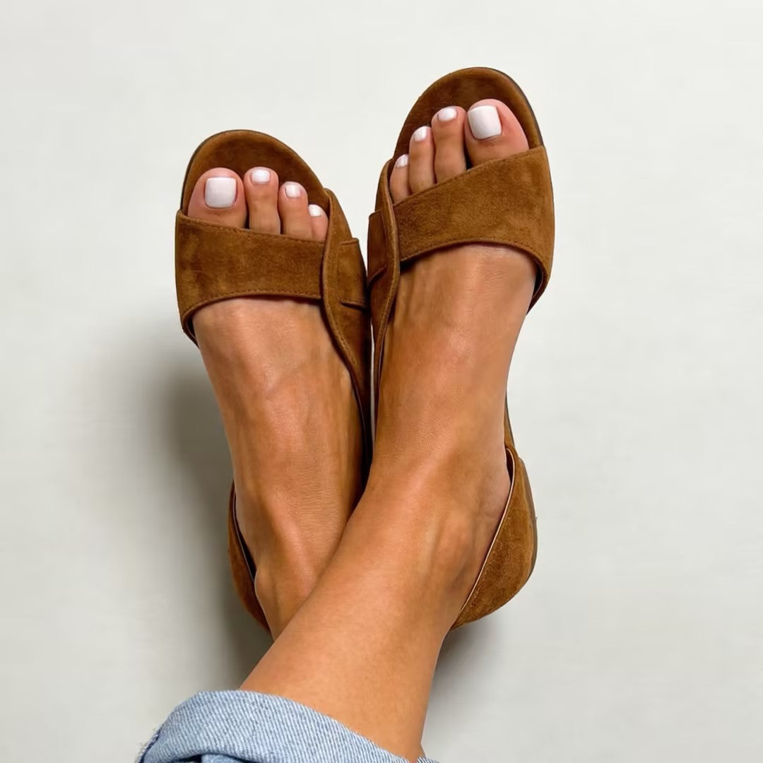 Casual Flat Slingback Sandals Made of Suede with Open Toe