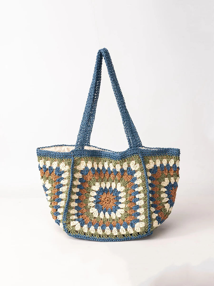 One-Shoulder Magnetic Buckle Large-Capacity Woven Bag