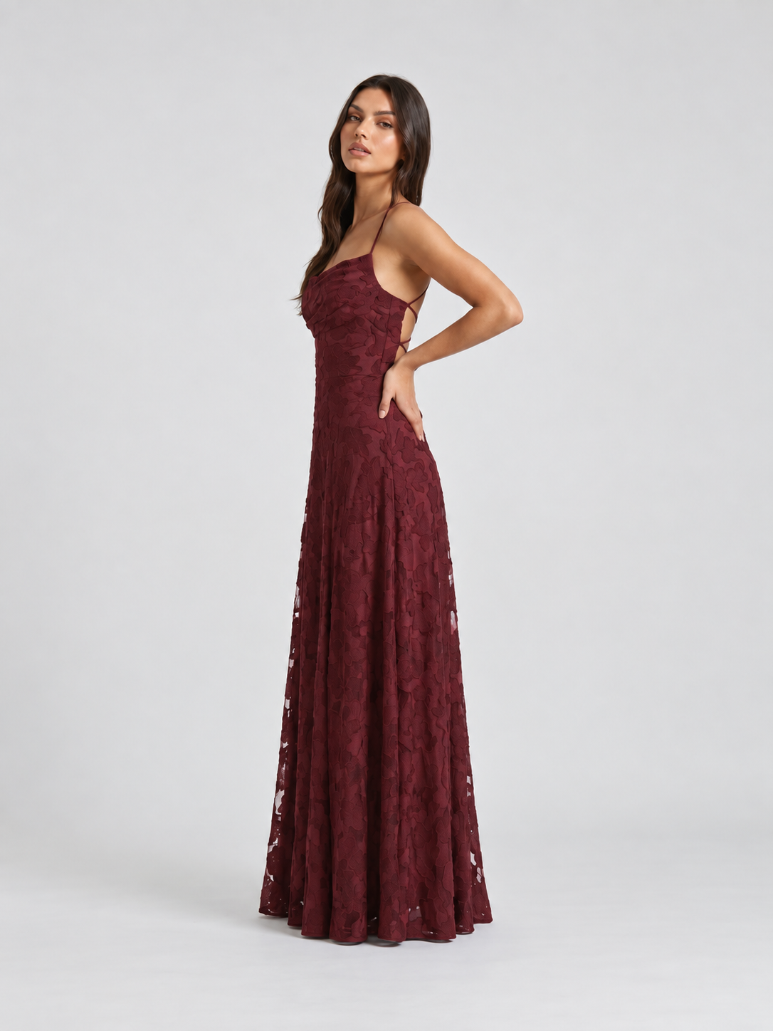 Textured Floral Draped Maxi Dress