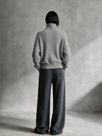 Diagonal‑Zip Funnel Neck Knit Sweater