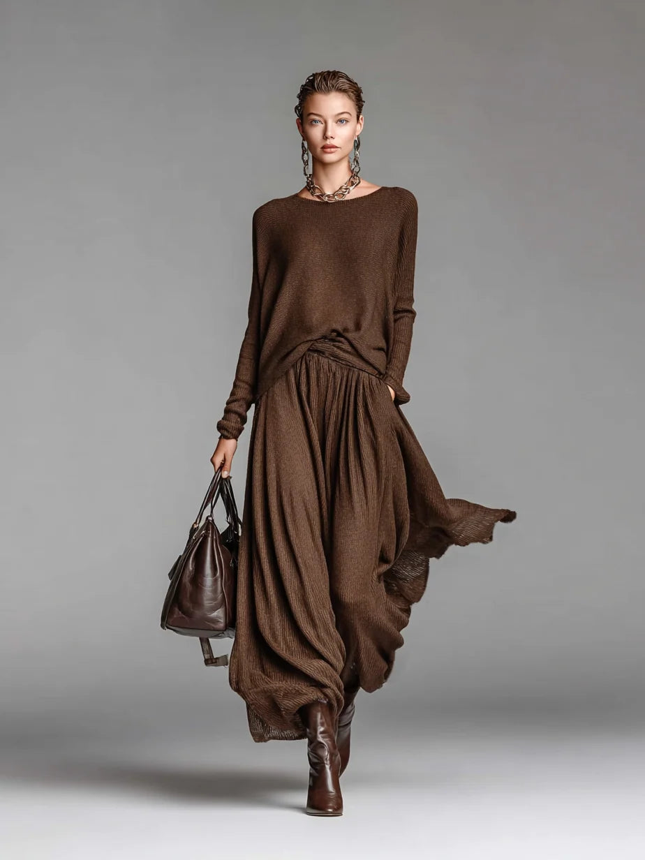 Fashion Round Neck Knitted Skirt Set
