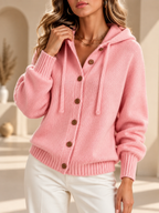 Cozy Knit Hooded Cardigan – Soft Button-Front Sweater