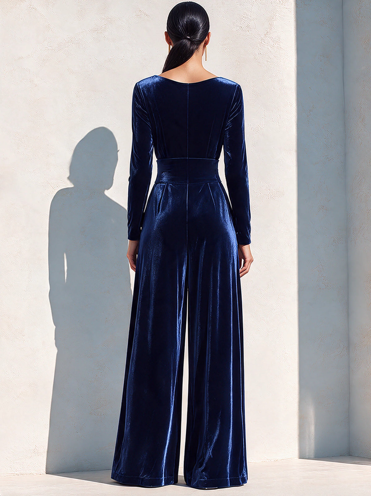 Luxury Velvet Wide-Leg Jumpsuit With Defined Waist