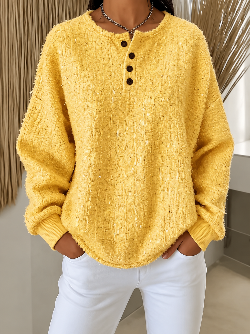 Textured Button Knit Sweater