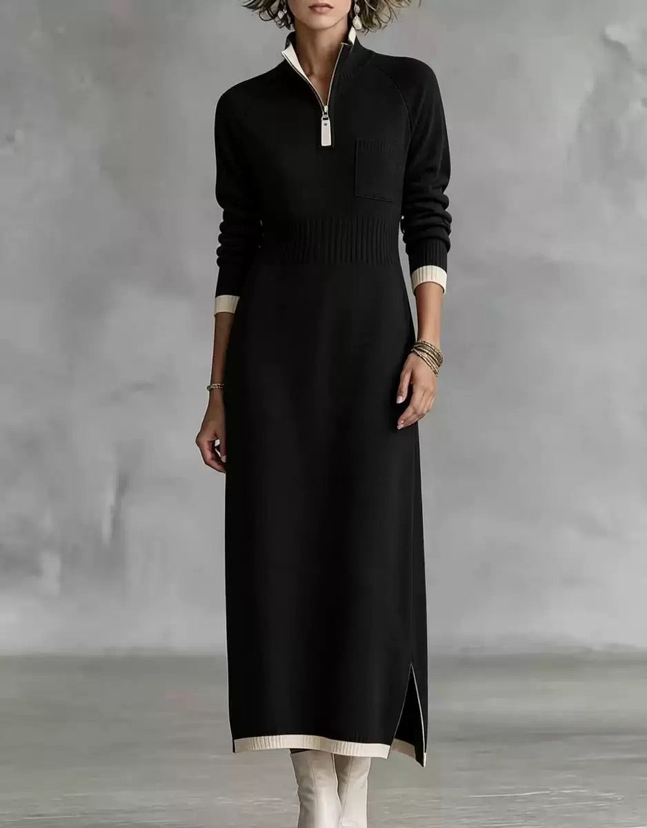Zip Neck Knit Maxi Dress