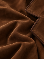 Suede Trim Double-breasted Lapel Long Coat