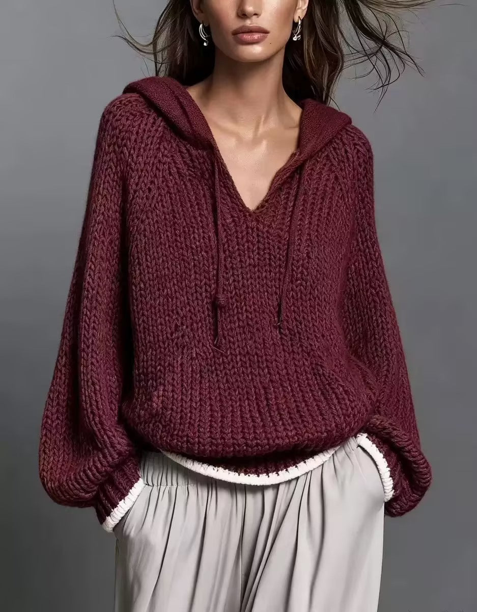 Casual Long-Sleeve Knitted Hoodie