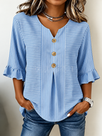 Blusa casual de rayas con cuello en V y manga 3/4