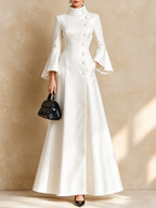 Elegant High-Collar Bell Sleeve Maxi Dress