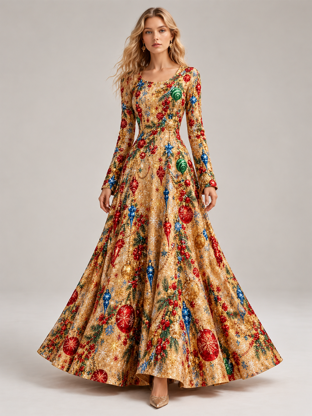 Christmas Ornament Print Maxi Dress