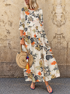Comfortable Floral Print Half Sleeve Maxi Dress