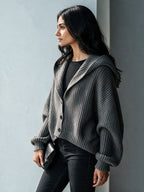 Hooded Chunky-Ribbed Knit Cardigan