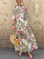 Comfortable Floral Print Half Sleeve Maxi Dress
