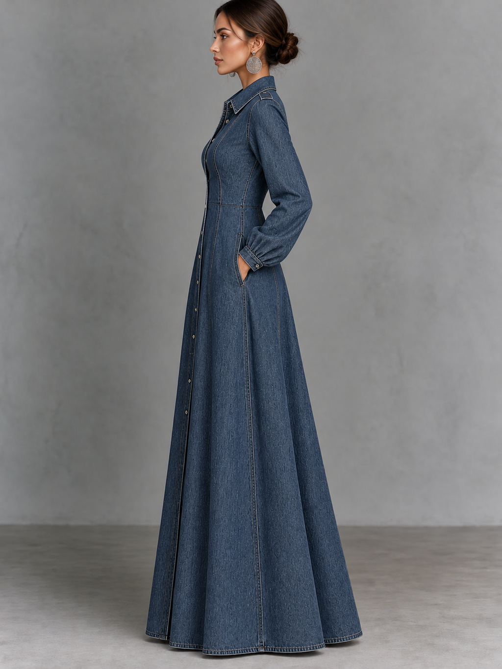 Denim Button Front Maxi Dress