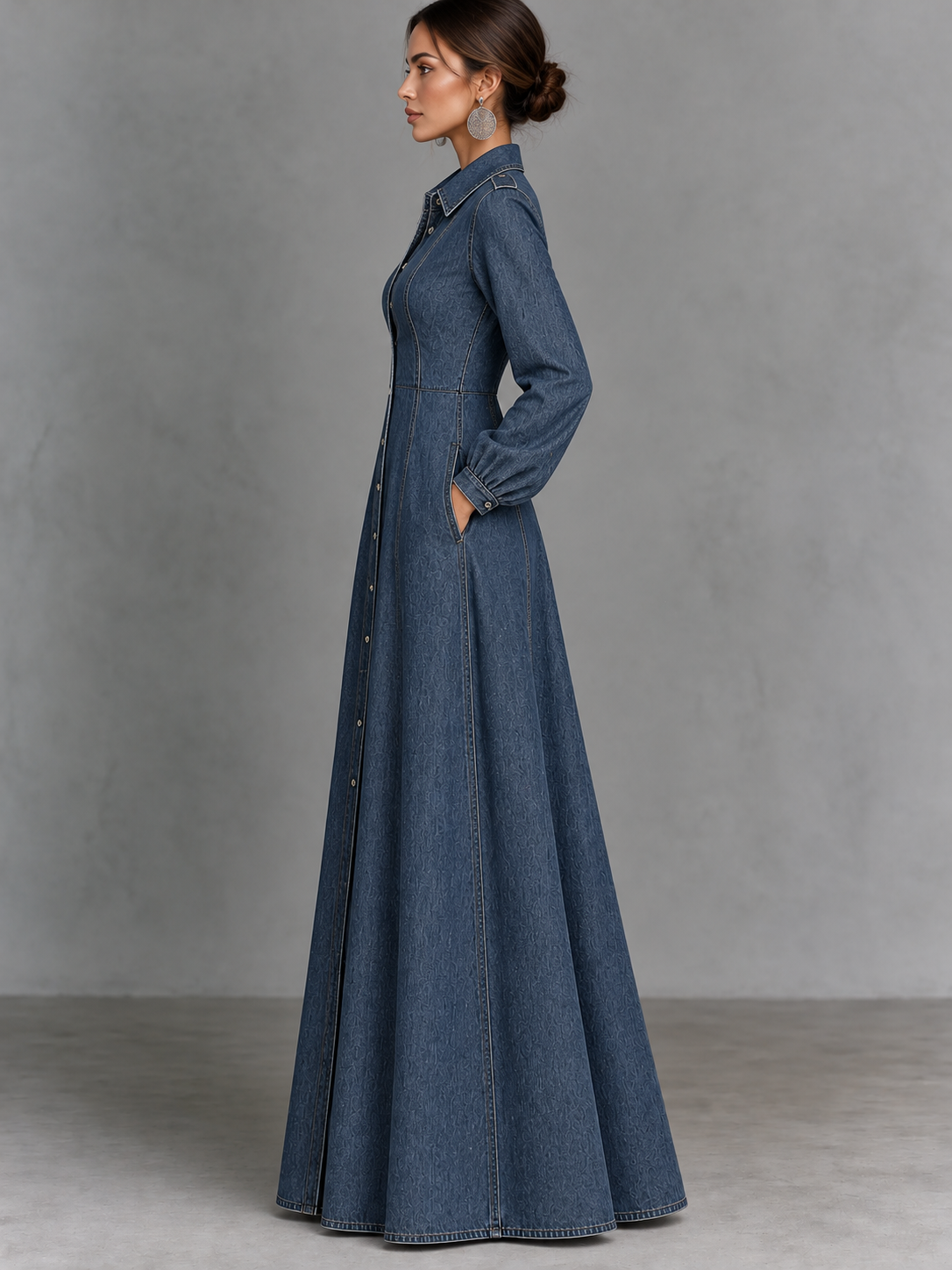 Denim Button Front Maxi Dress