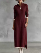 Zip Neck Knit Maxi Dress