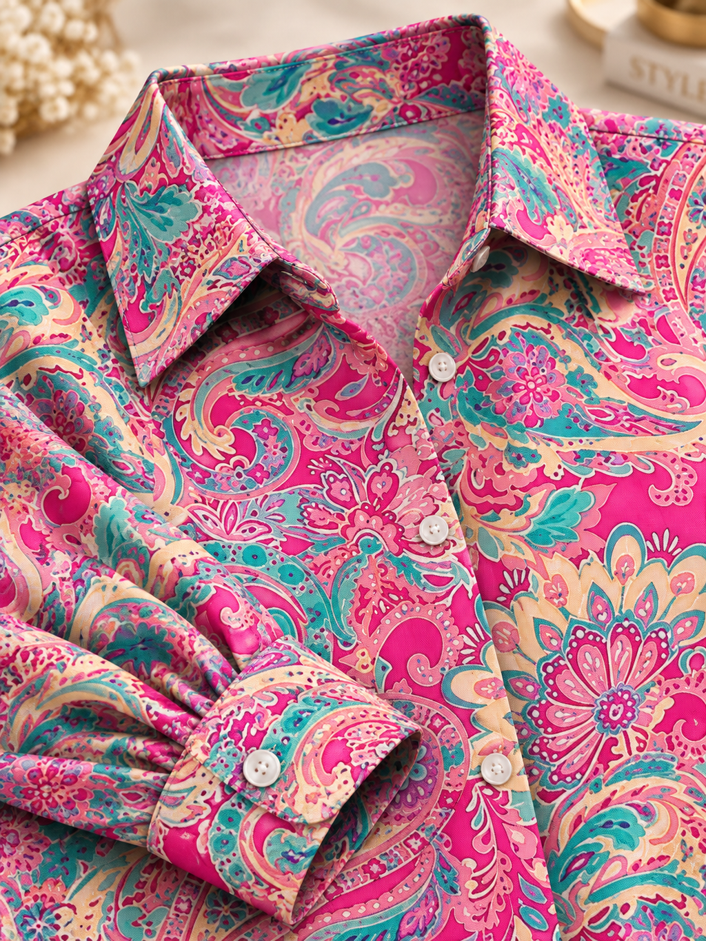Paisley Print Button-Up Blouse