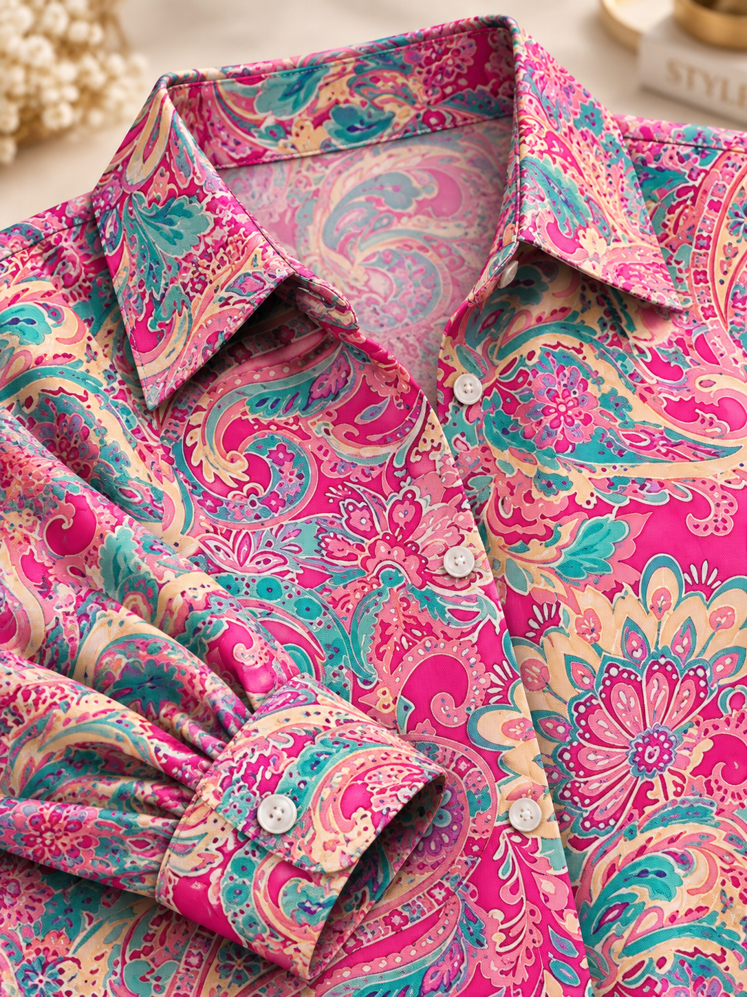 Paisley Print Button-Up Blouse