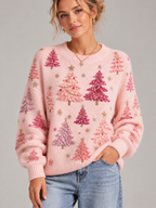 Christmas Tree Print Embellished Knit Sweater
