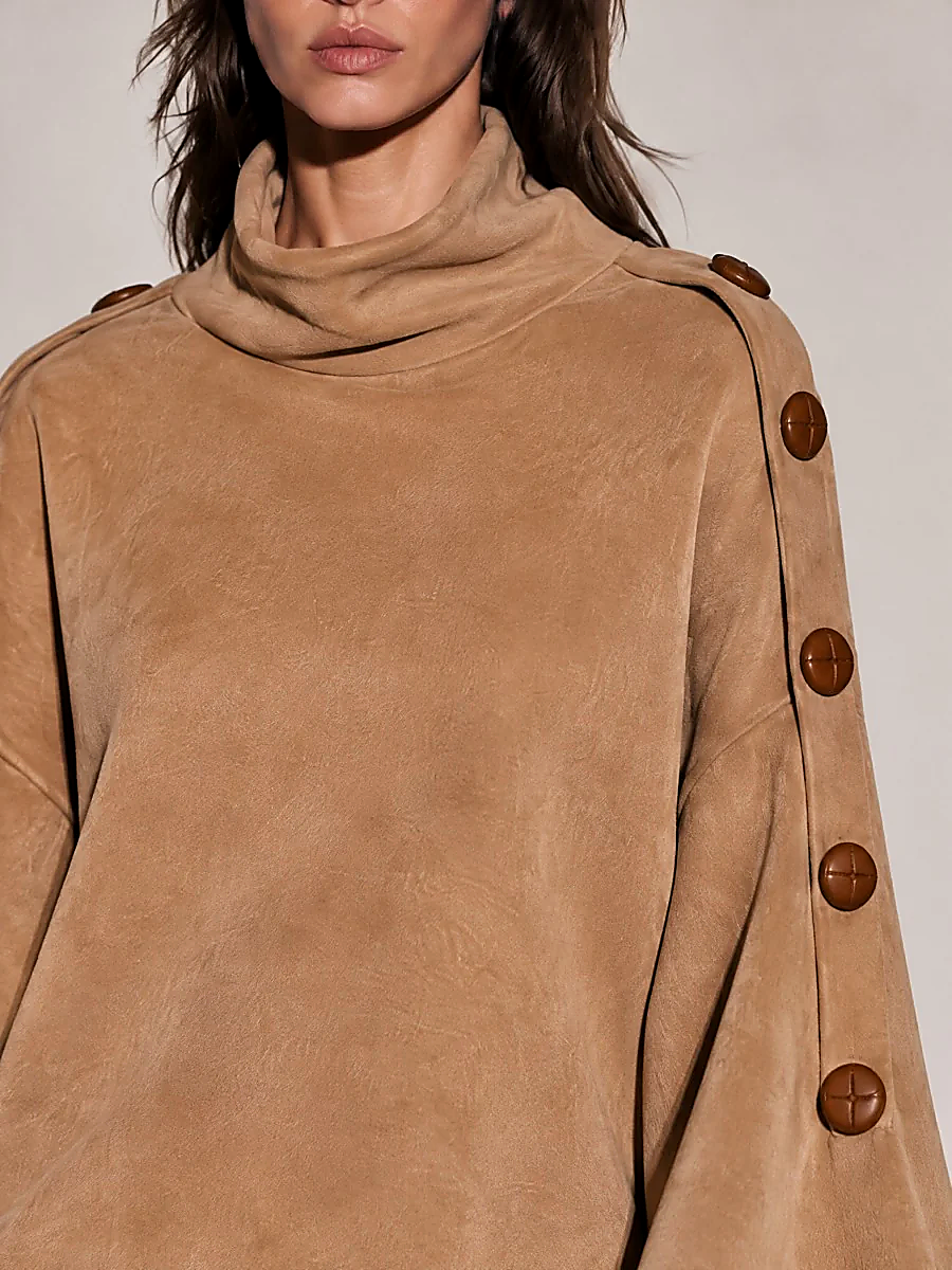 Camel Faux Suede Turtleneck Mini Dress