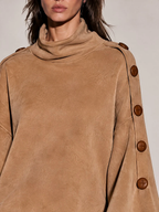 Camel Faux Suede Turtleneck Mini Dress