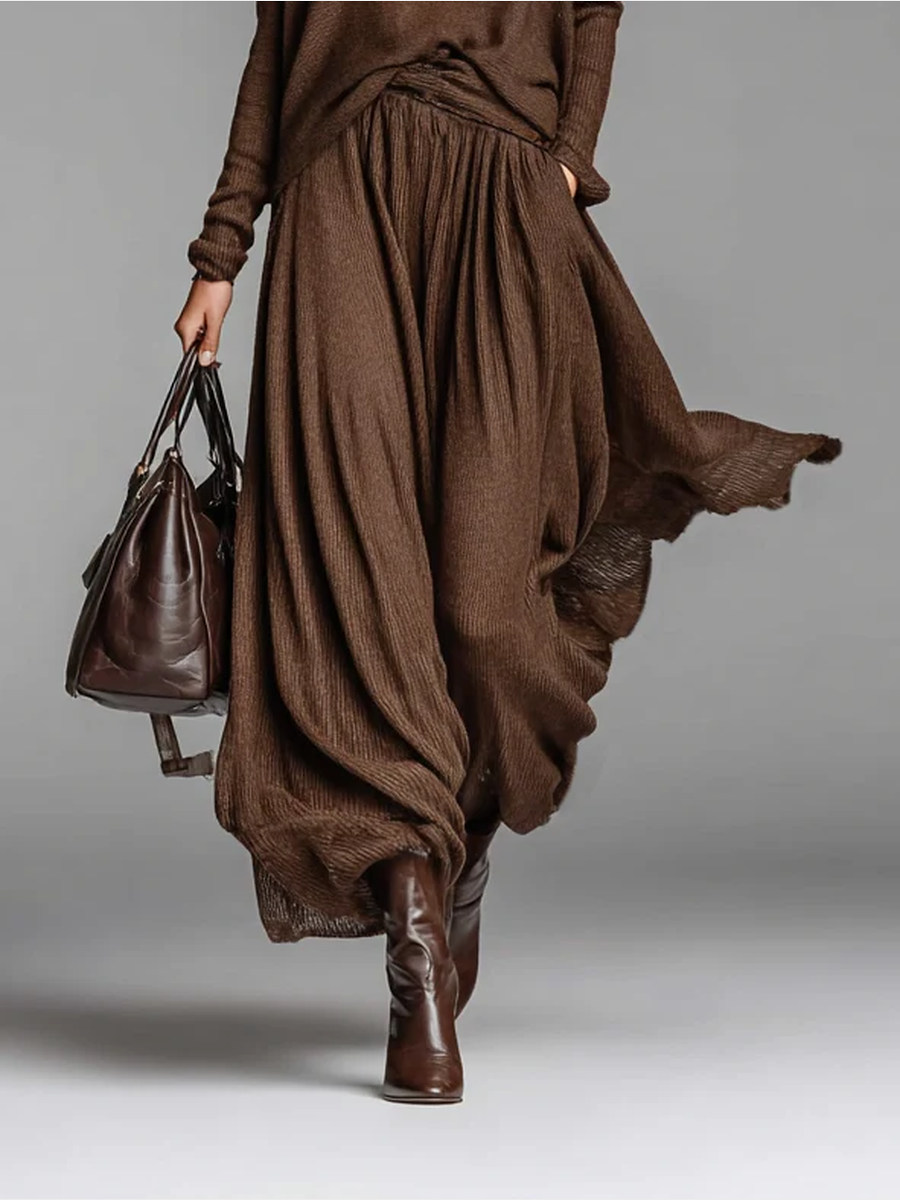 Fashion Round Neck Knitted Skirt Set
