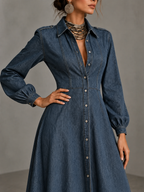 Denim Button Front Maxi Dress