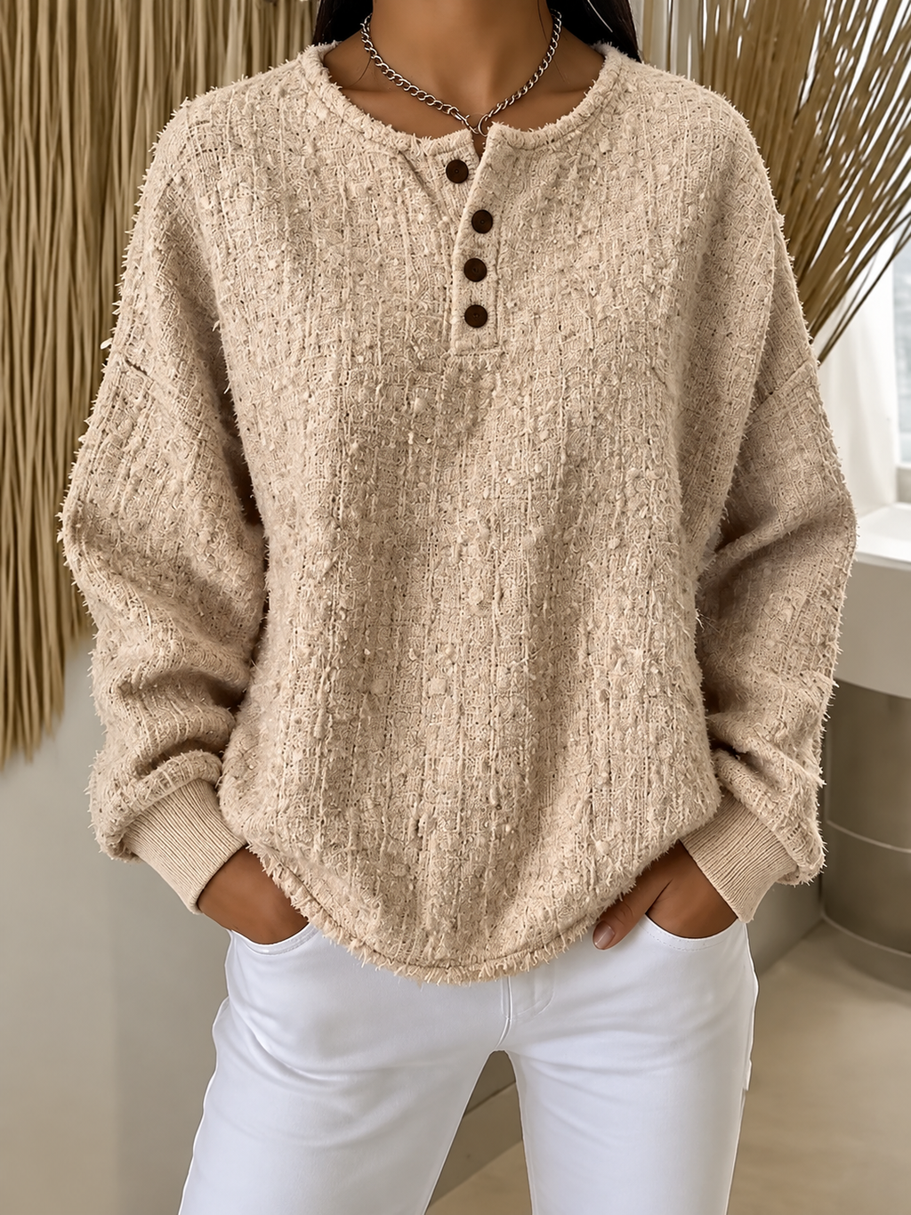 Textured Button Knit Sweater