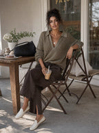 Minimalist Pointelle Half-Zip Long-Sleeve Sweater