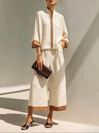 Contrast Trim Linen Set