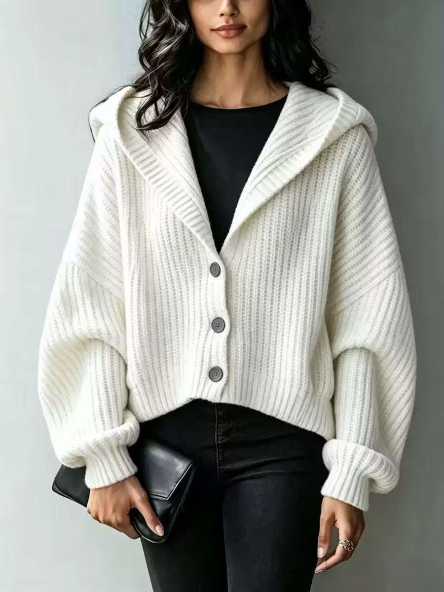 Hooded Chunky-Ribbed Knit Cardigan